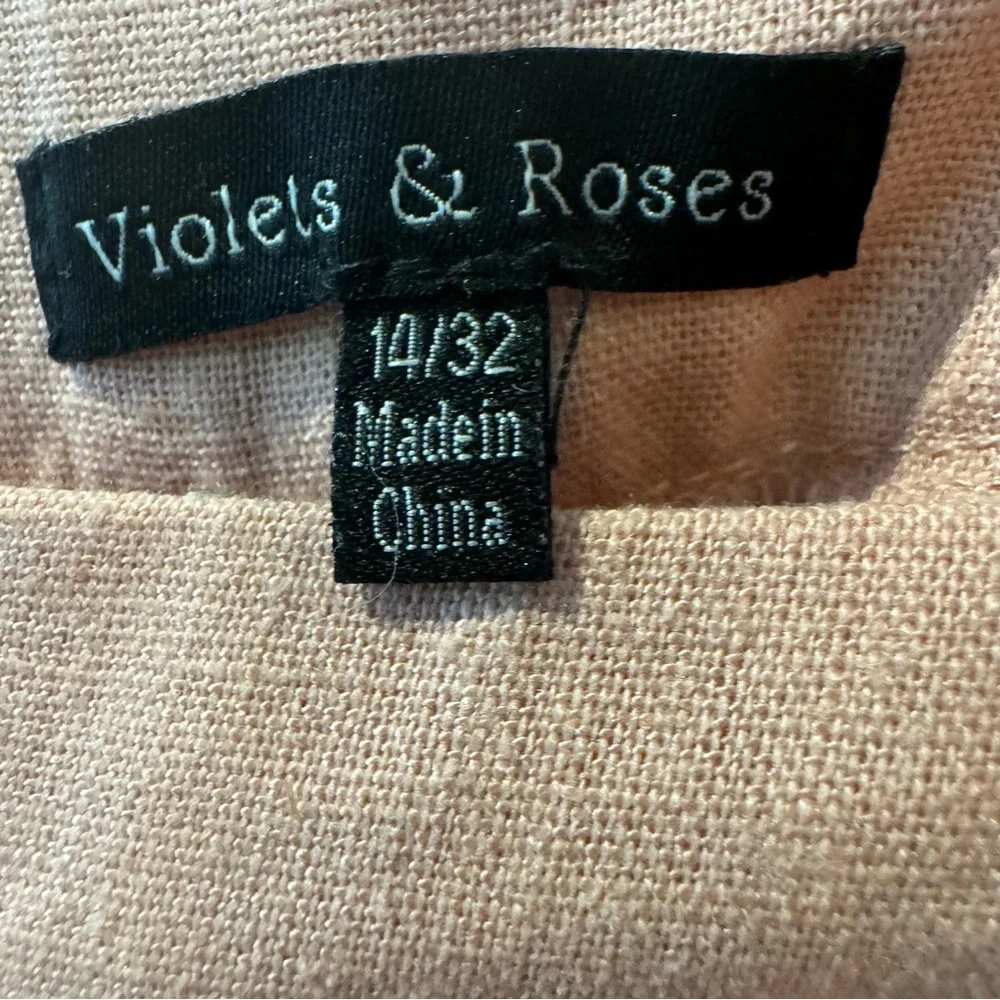 NWT Violets and Roses mid-rise linen‎ blend chino short, Pink, Women’s Size 14